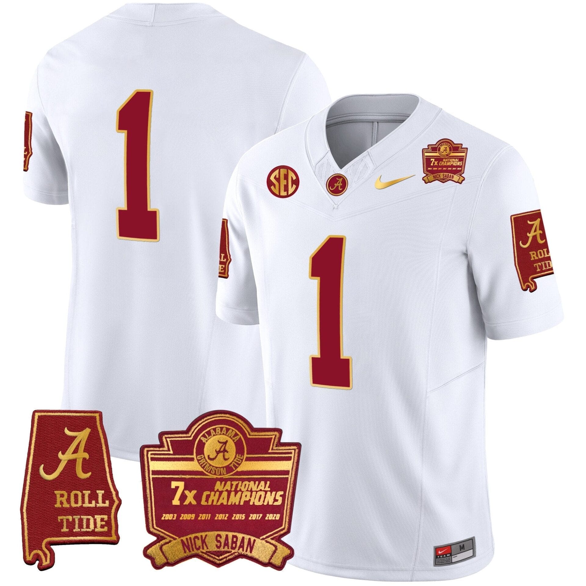Alabama Crimson Tide Nick Saban 7x Champions Patch Gold Trim Jersey - All Stitched - Image 40