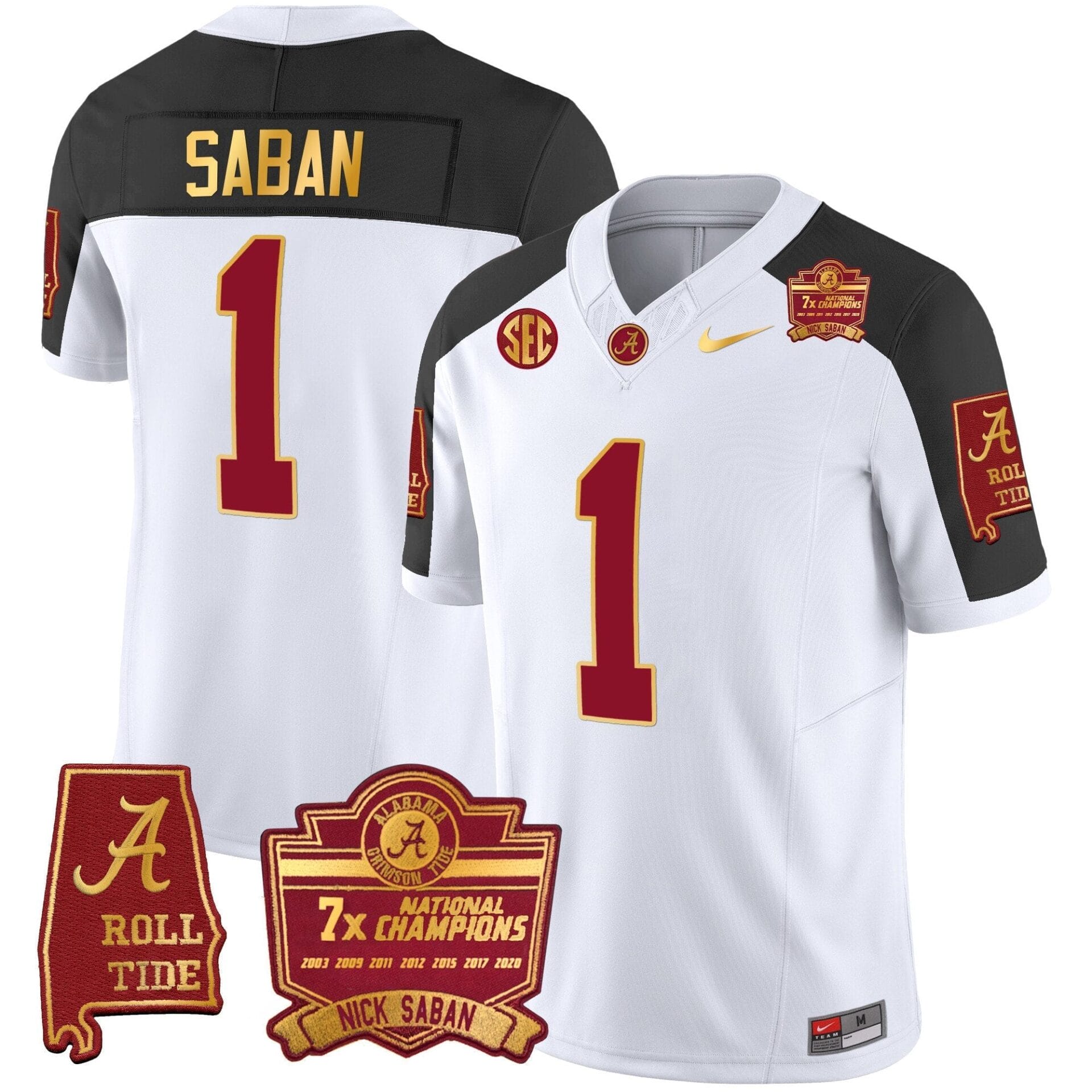 Alabama Crimson Tide Nick Saban 7x Champions Patch Gold Trim Jersey - All Stitched - Image 41