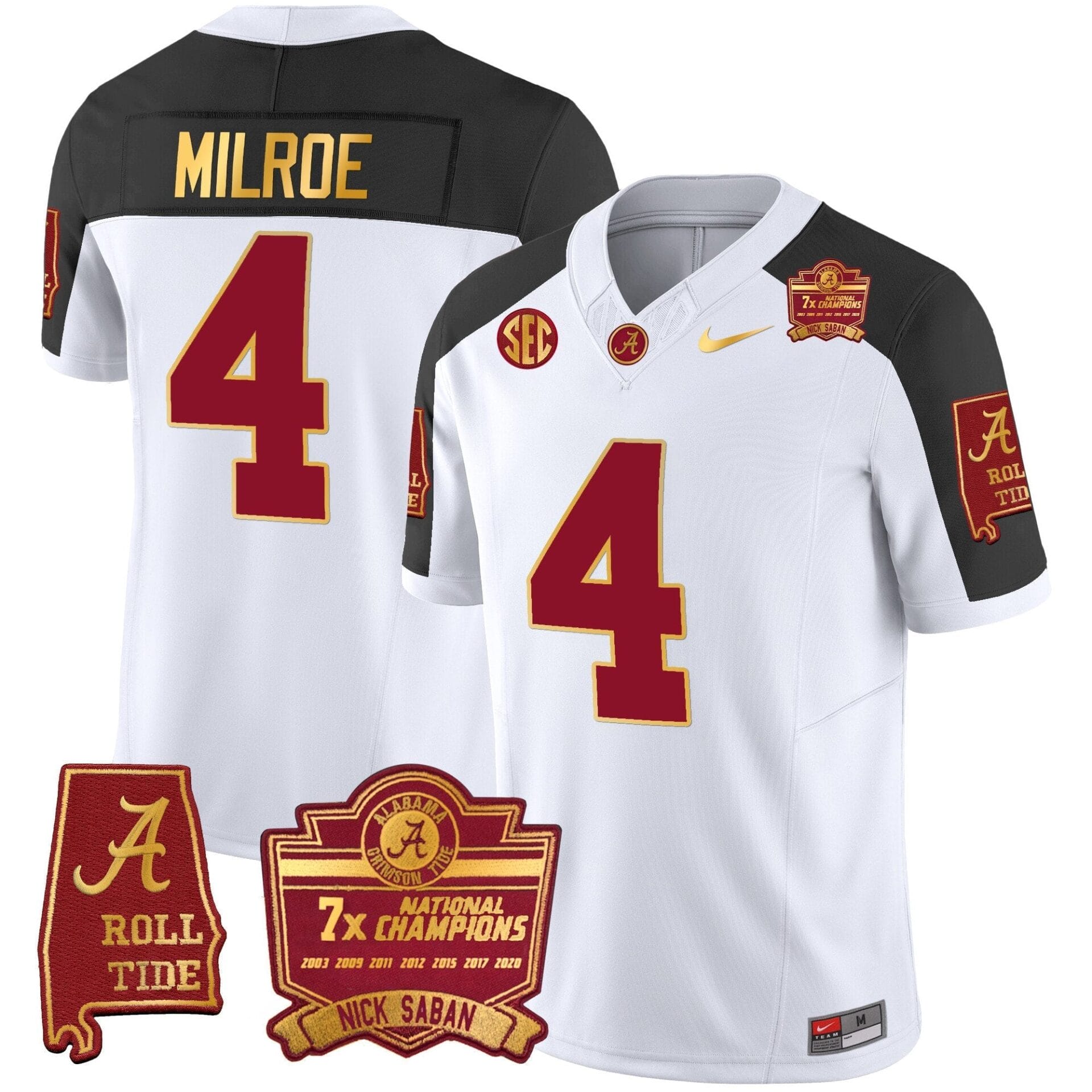 Alabama Crimson Tide Nick Saban 7x Champions Patch Gold Trim Jersey - All Stitched - Image 42