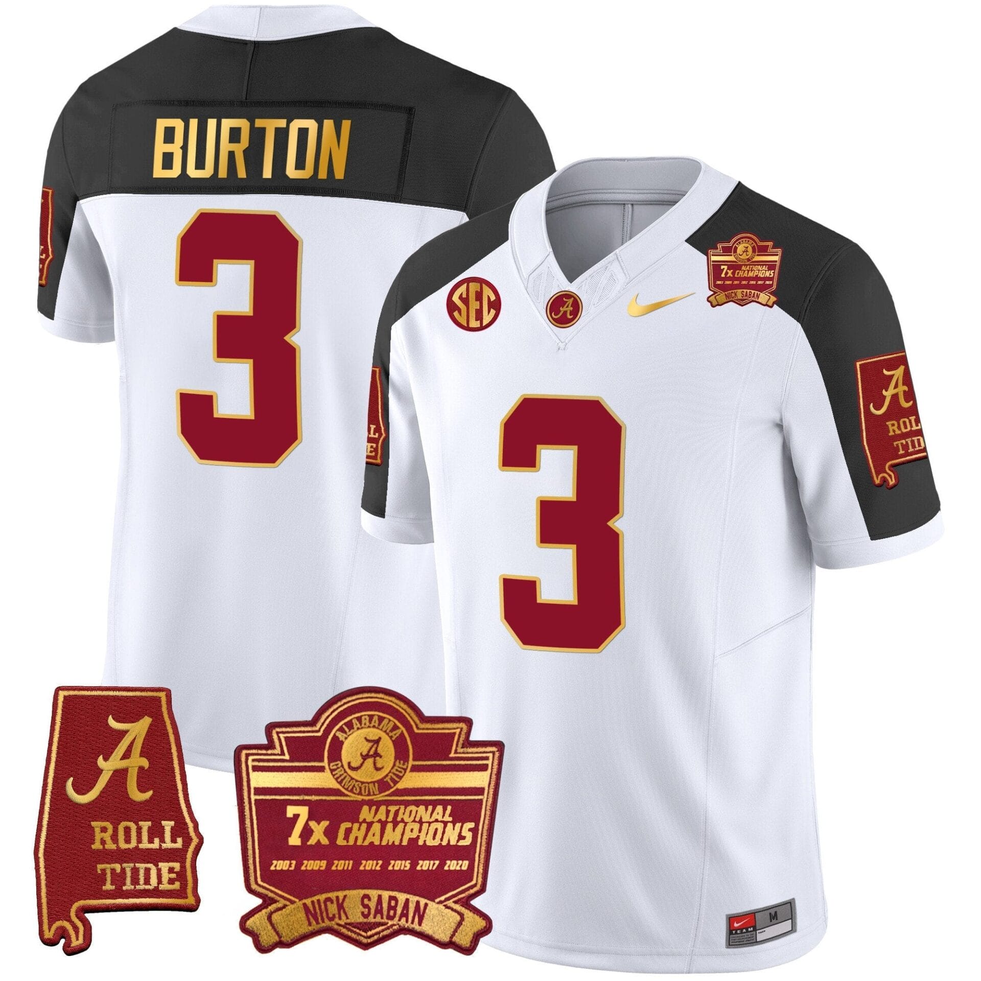 Alabama Crimson Tide Nick Saban 7x Champions Patch Gold Trim Jersey - All Stitched - Image 44