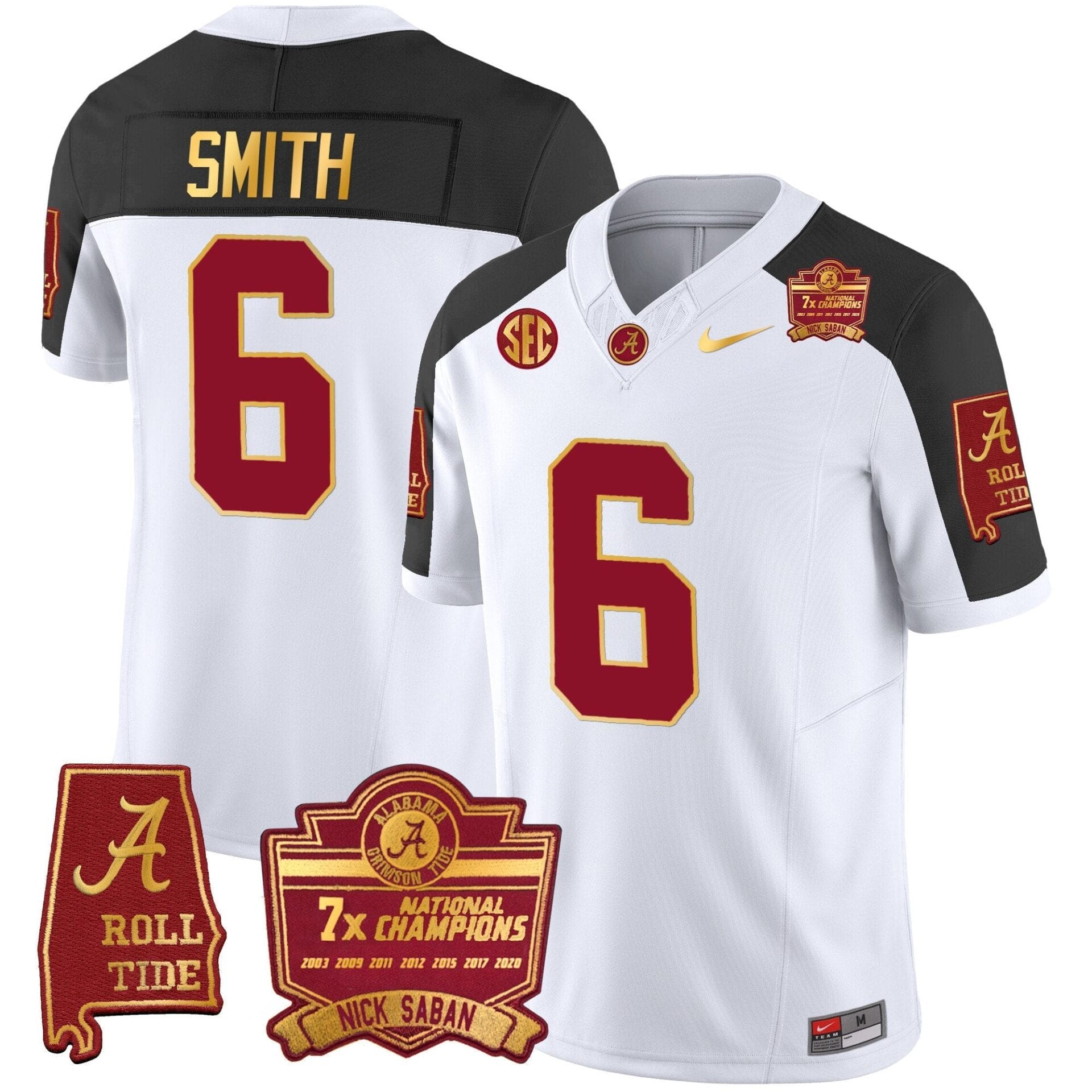 Alabama Crimson Tide Nick Saban 7x Champions Patch Gold Trim Jersey - All Stitched - Image 46