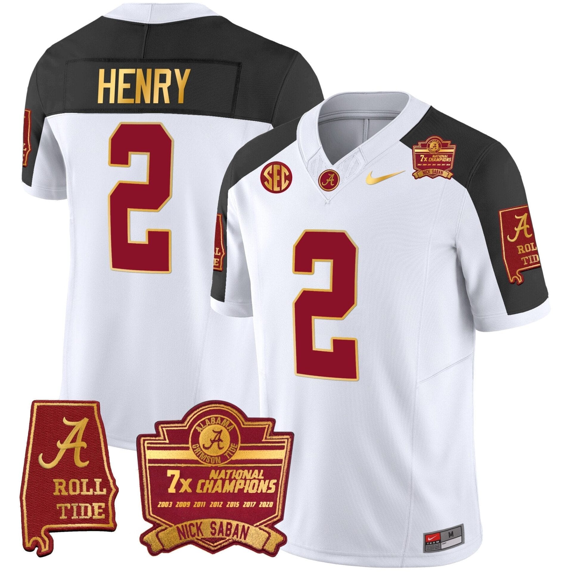 Alabama Crimson Tide Nick Saban 7x Champions Patch Gold Trim Jersey - All Stitched - Image 45