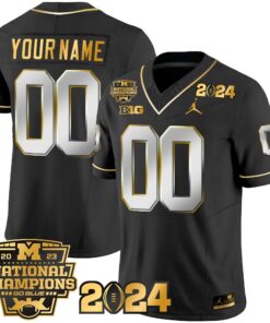 Alternative view of Michigan Wolverines 2023 National Champions Patch Gold Vapor Custom Jersey - All Stitched