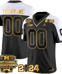 Michigan Wolverines 2023 National Champions Patch Gold Vapor Custom Jersey - All Stitched
