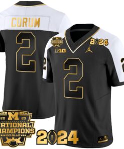 Alternative view of Michigan Wolverines 2023 National Champions Patch Gold Vapor Jersey - All Stitched