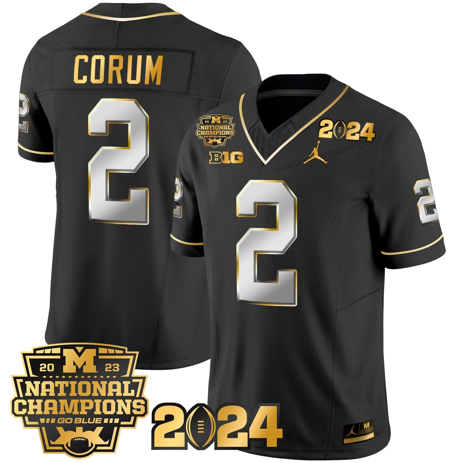 Michigan Wolverines 2023 National Champions Patch Gold Vapor Jersey - All Stitched - Image 9