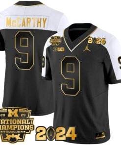 Michigan Wolverines 2023 National Champions Patch Gold Vapor Jersey - All Stitched