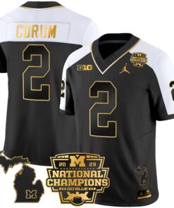 Alternative view of Michigan Wolverines 2023 National Champions Patch Gold Vapor Jersey V3 - All Stitched