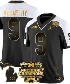 Michigan Wolverines 2023 National Champions Patch Gold Vapor Jersey V3 - All Stitched