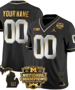 Alternative view of Michigan Wolverines 2023 National Champions Patch Gold Vapor Custom Jersey V3 - All Stitched