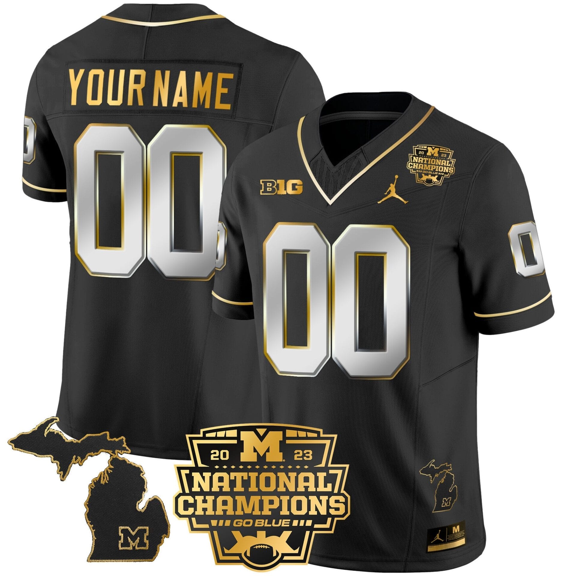 Michigan Wolverines 2023 National Champions Patch Gold Vapor Custom Jersey V3 - All Stitched - Image 2