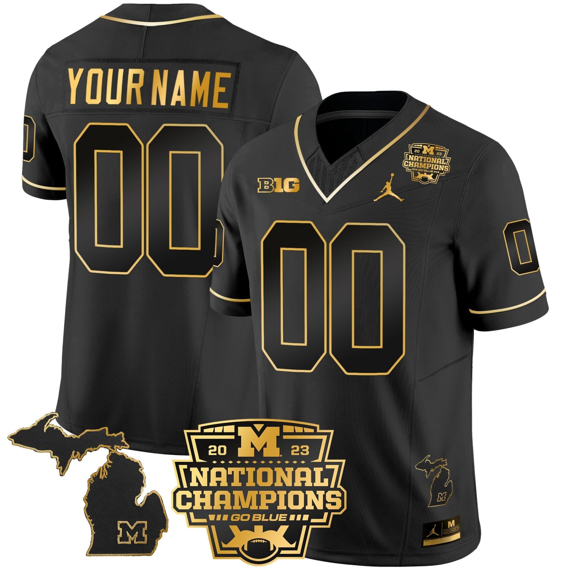 Michigan Wolverines 2023 National Champions Patch Gold Vapor Custom Jersey V3 - All Stitched - Image 3
