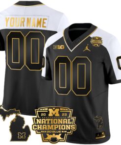 Michigan Wolverines 2023 National Champions Patch Gold Vapor Custom Jersey V3 - All Stitched