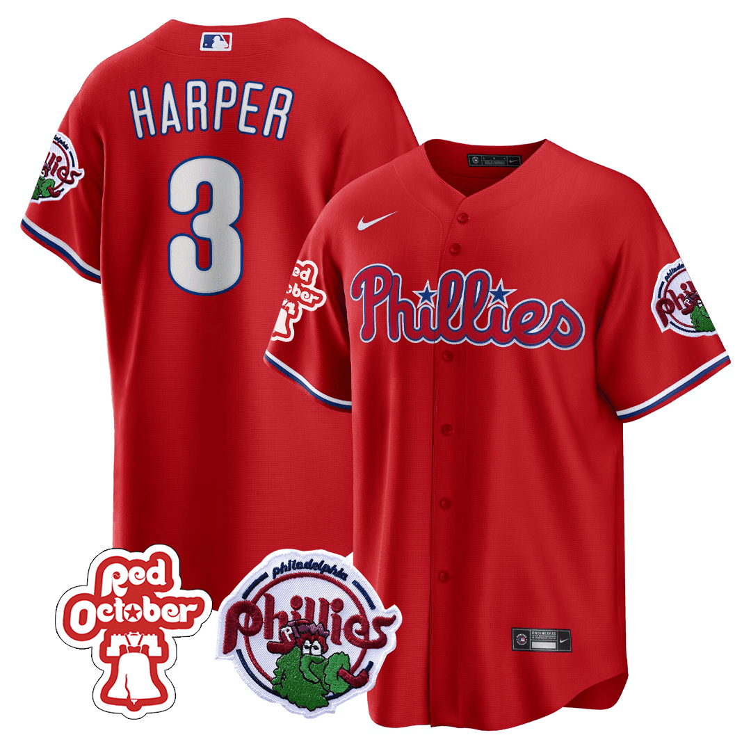 Philadelphia Phillies Red October Patch Cool Base Jersey - All Stitched - Image 2