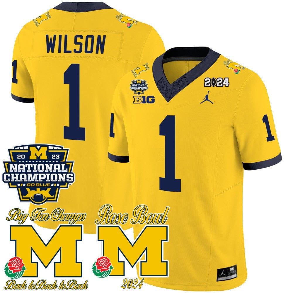 Michigan Wolverines 2023 National Champions & Rose Bowl Patch Vapor Jersey - All Stitched - Image 15