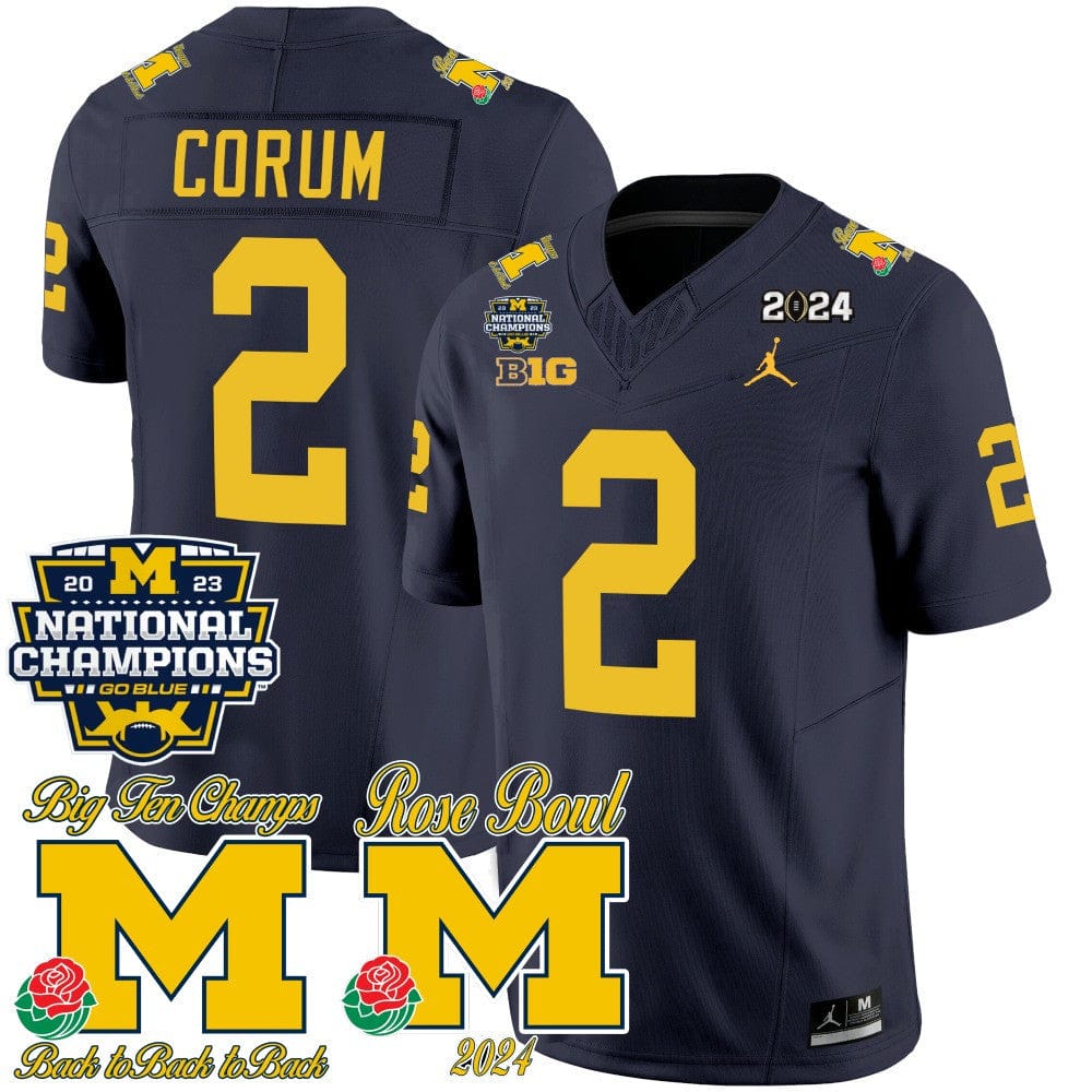 Michigan Wolverines 2023 National Champions & Rose Bowl Patch Vapor Jersey - All Stitched - Image 8