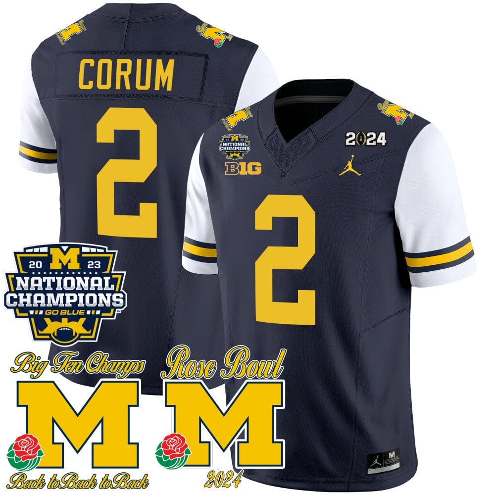 Michigan Wolverines 2023 National Champions & Rose Bowl Patch Vapor Jersey - All Stitched - Image 32
