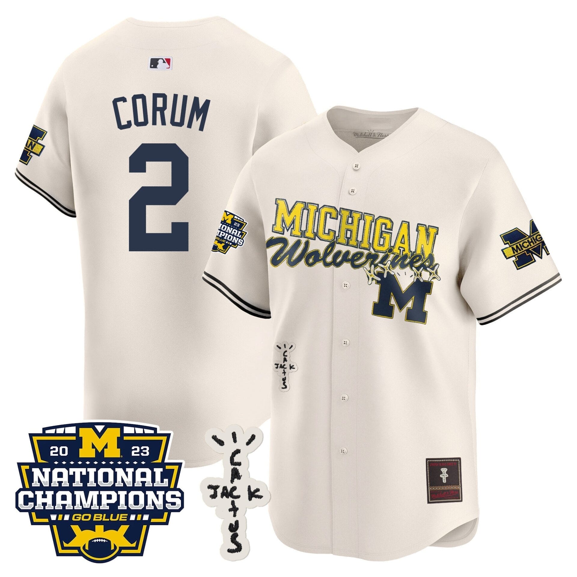 Michigan Wolverines Cactus Jack Champions Baseball Jersey - All Stitched - Image 2