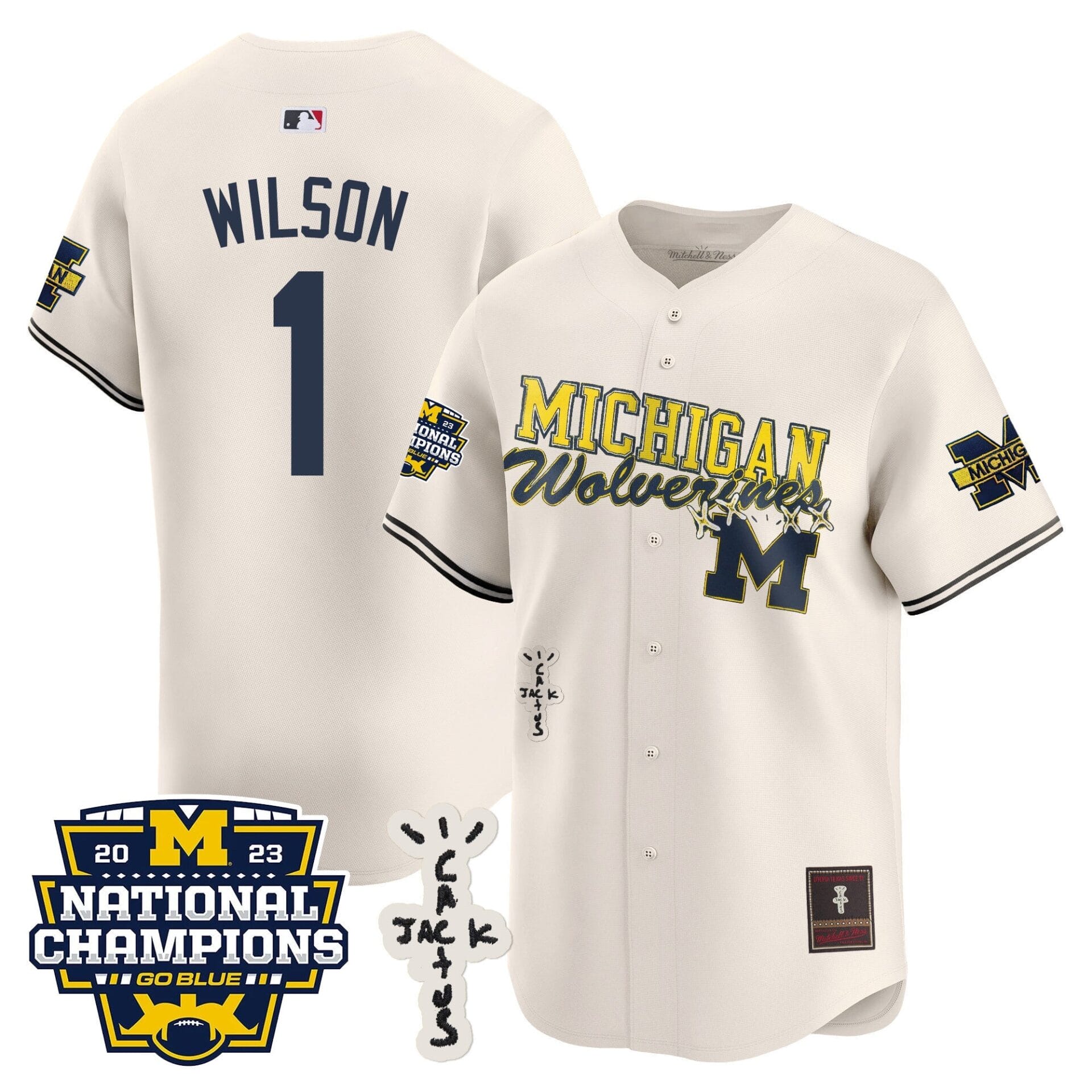 Michigan Wolverines Cactus Jack Champions Baseball Jersey - All Stitched - Image 3