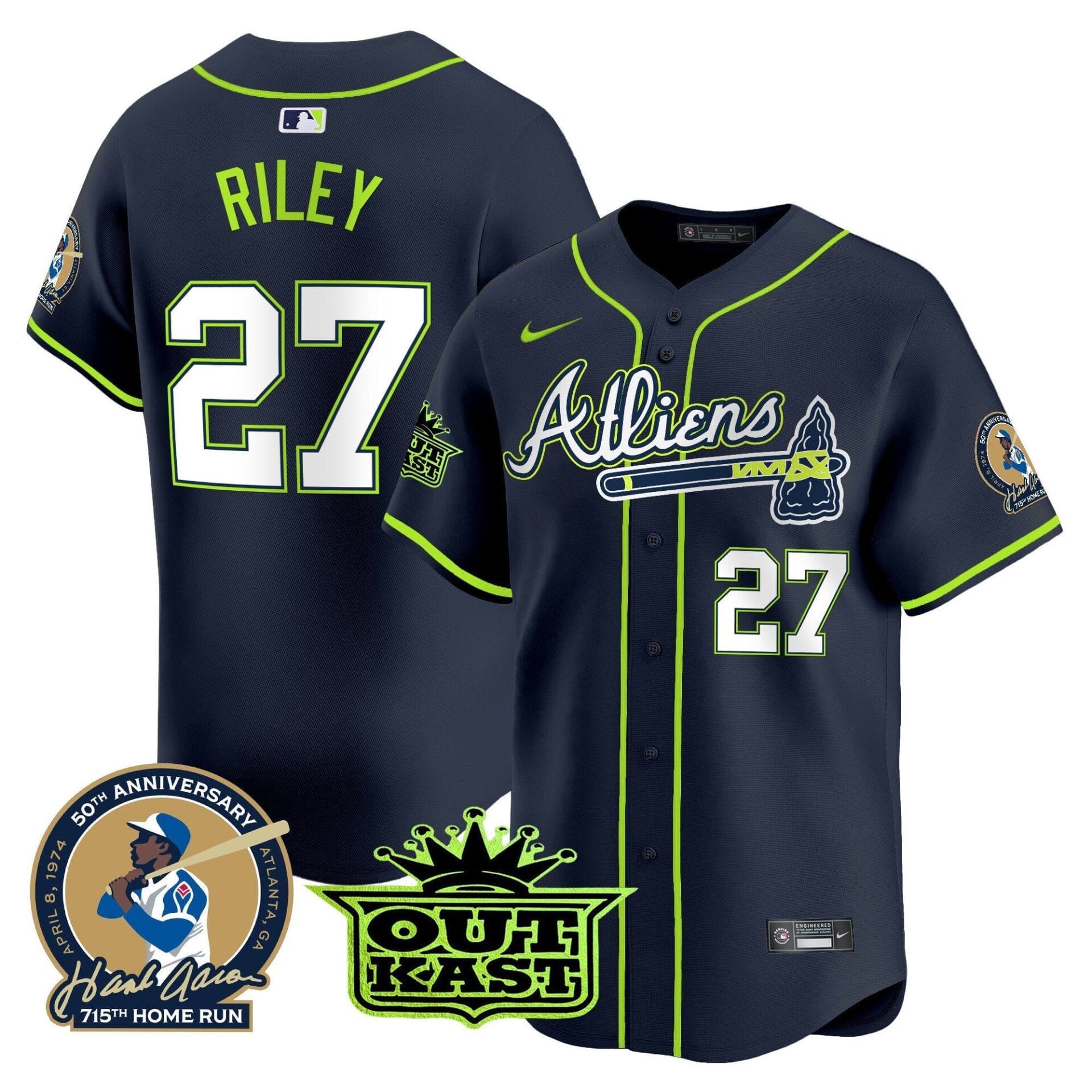Atlanta Braves Atliens & Hank Aaron Patch Vapor Premier Limited Jersey - All Stitched - Image 2