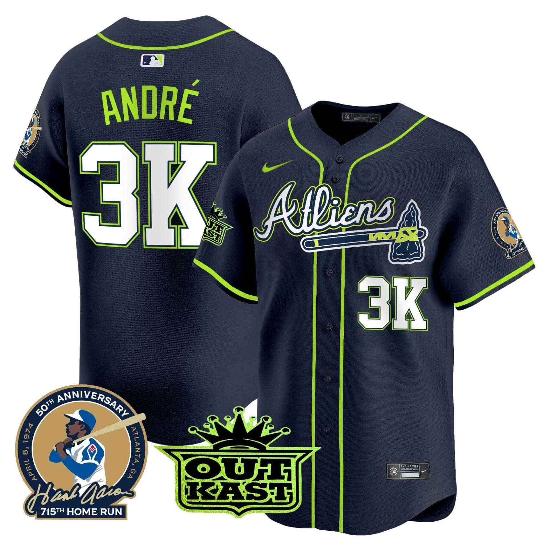 Atlanta Braves Atliens & Hank Aaron Patch Vapor Premier Limited Jersey - All Stitched - Image 4