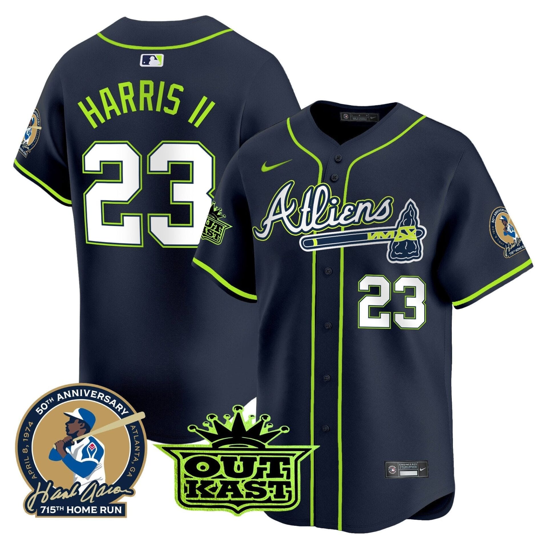 Atlanta Braves Atliens & Hank Aaron Patch Vapor Premier Limited Jersey - All Stitched - Image 5