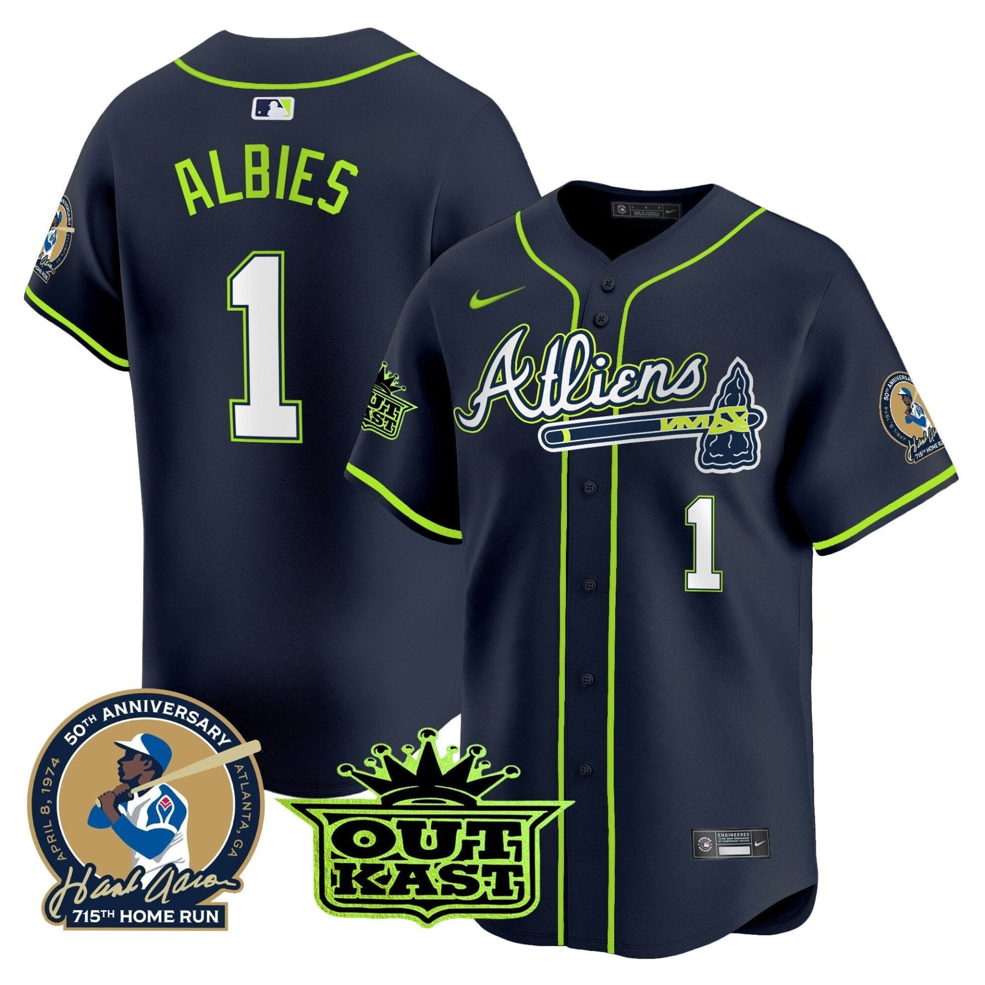 Atlanta Braves Atliens & Hank Aaron Patch Vapor Premier Limited Jersey - All Stitched - Image 7