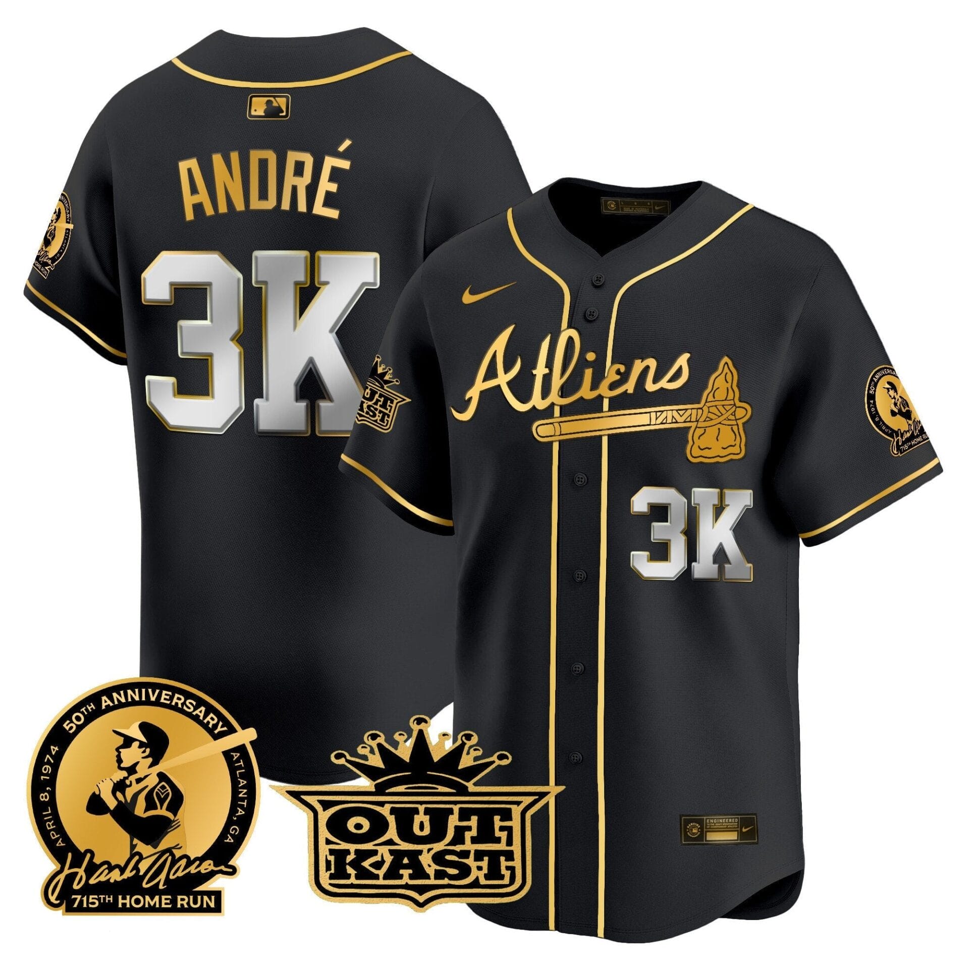 Atlanta Braves Atliens & Hank Aaron Patch Vapor Premier Limited Jersey - All Stitched - Image 34