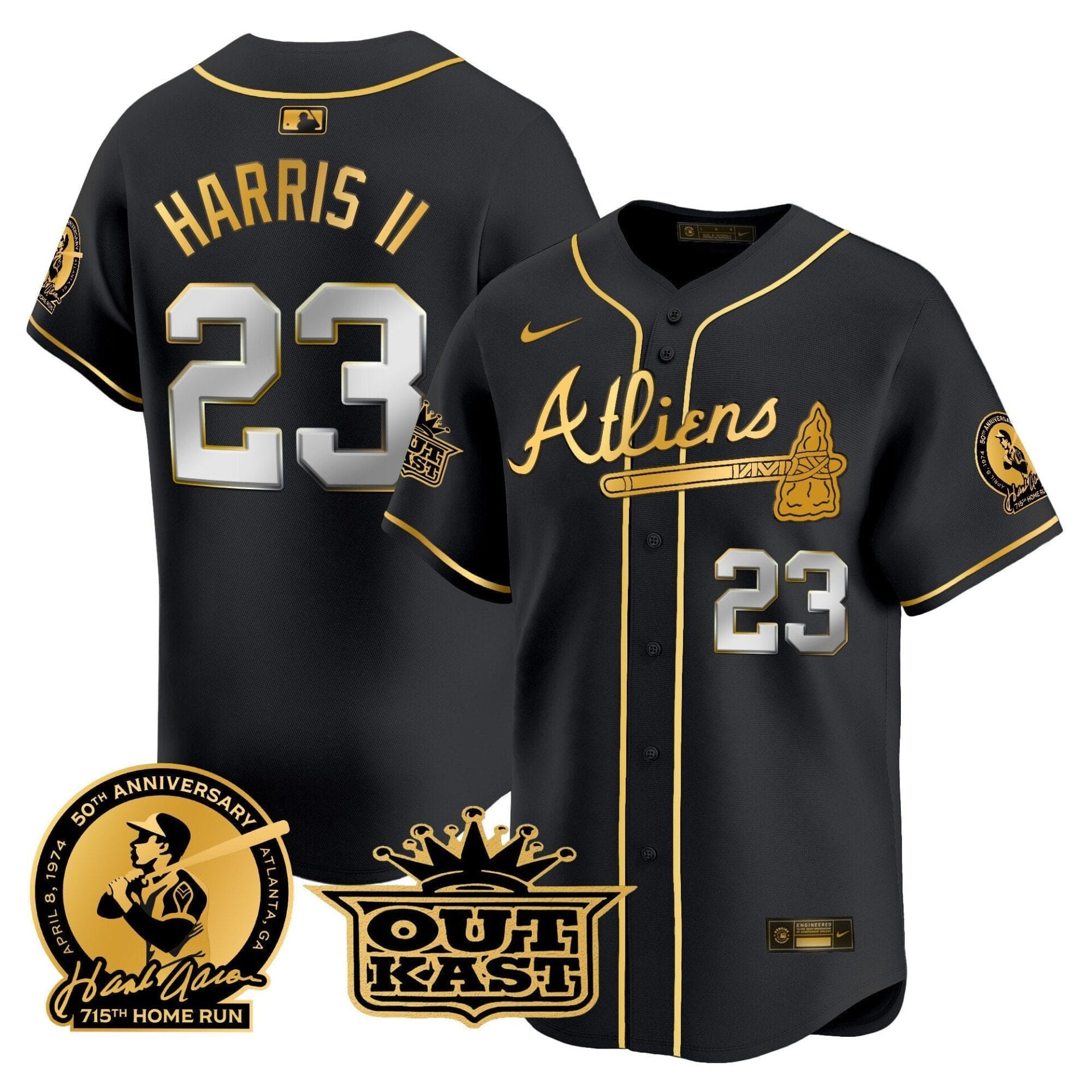 Atlanta Braves Atliens & Hank Aaron Patch Vapor Premier Limited Jersey - All Stitched - Image 35