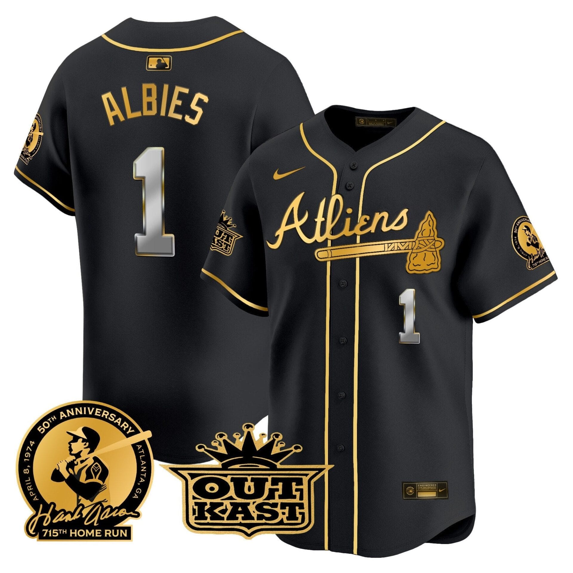 Atlanta Braves Atliens & Hank Aaron Patch Vapor Premier Limited Jersey - All Stitched - Image 37