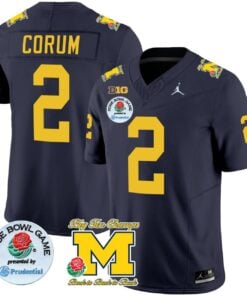 Blake Corum Michigan Wolverines Navy Rose Bowl Patch Jersey - All Stitched
