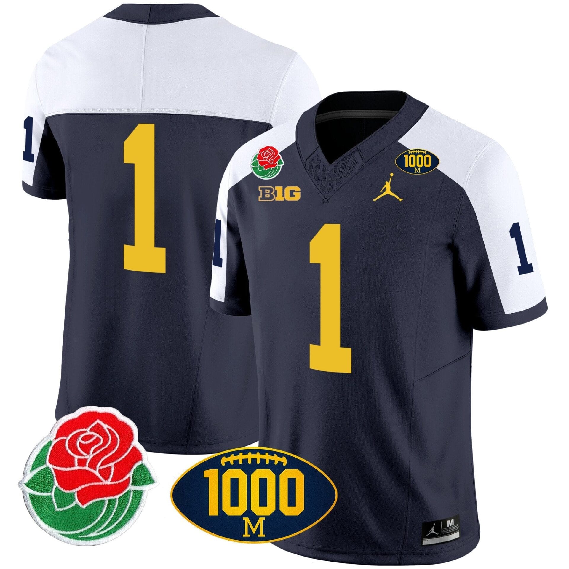 Michigan Wolverines Rose Bowl & 1000 Wins Patch Vapor Jersey - All Stitched - Image 6
