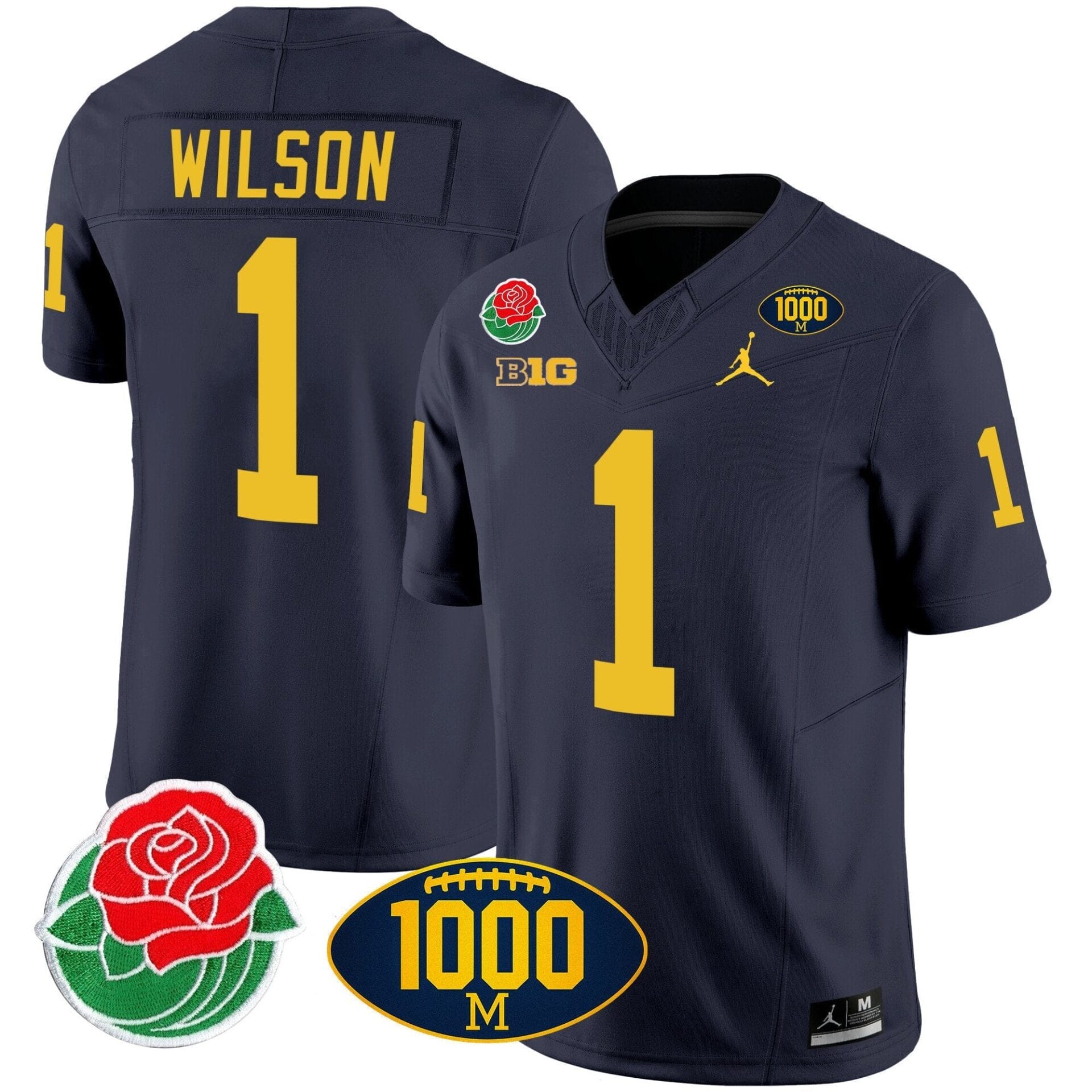 Michigan Wolverines Rose Bowl & 1000 Wins Patch Vapor Jersey - All Stitched - Image 9