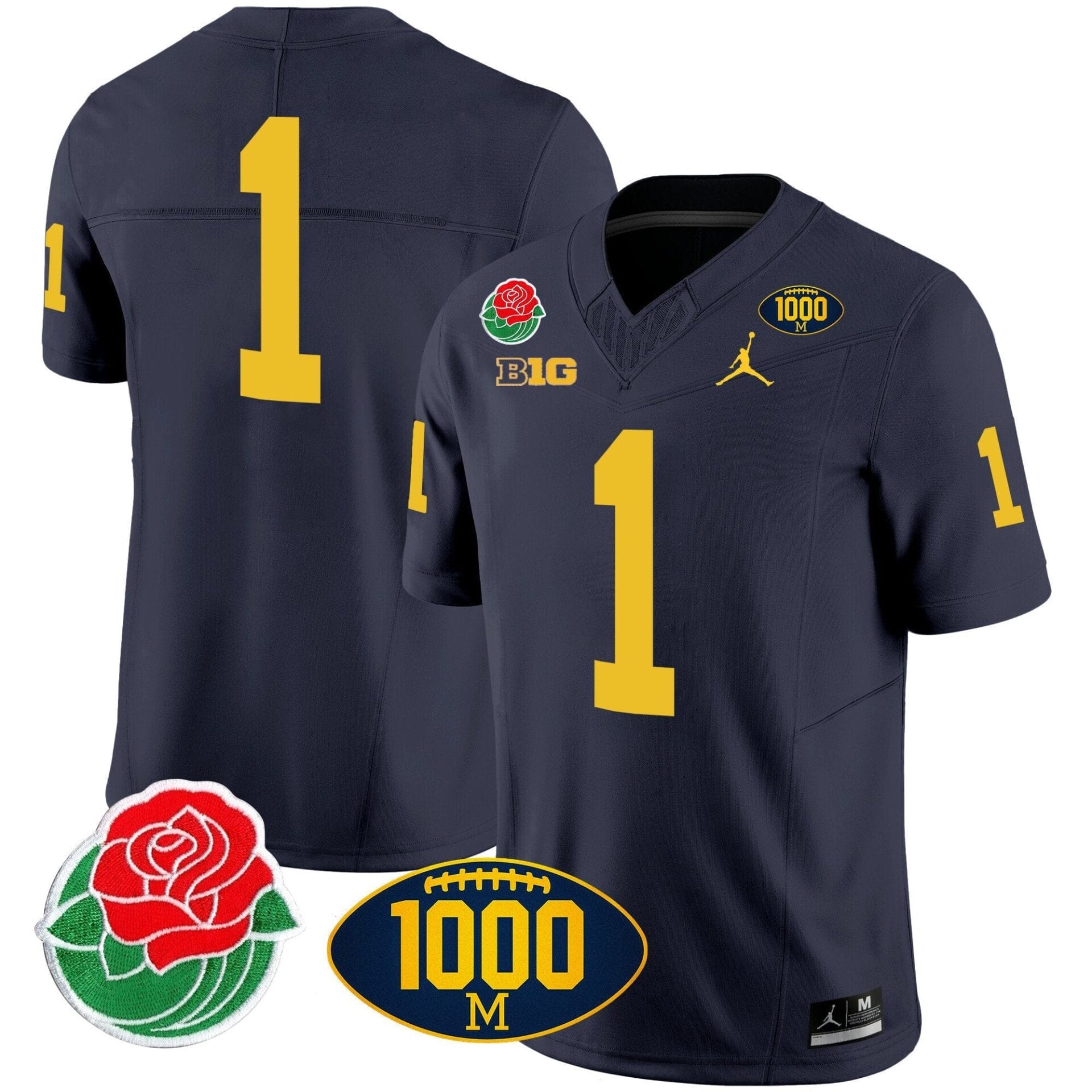 Michigan Wolverines Rose Bowl & 1000 Wins Patch Vapor Jersey - All Stitched - Image 12