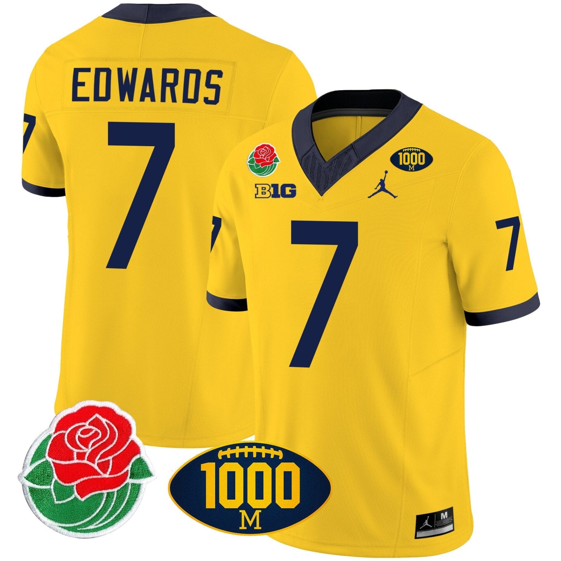 Michigan Wolverines Rose Bowl & 1000 Wins Patch Vapor Jersey - All Stitched - Image 16
