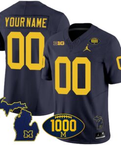 Alternative view of Michigan Wolverines 1000 Wins Patch Vapor Custom Jersey V3 - All Stitched