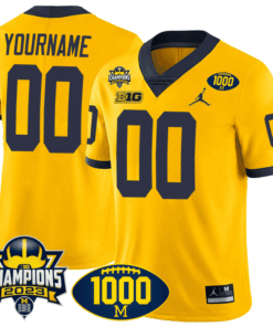 Alternative view of Michigan Wolverines 1000 Wins & BIG10 Champions Patch Special Custom Jersey - All Stitched