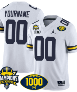 Michigan Wolverines 1000 Wins & BIG10 Champions Patch Special Custom Jersey - All Stitched