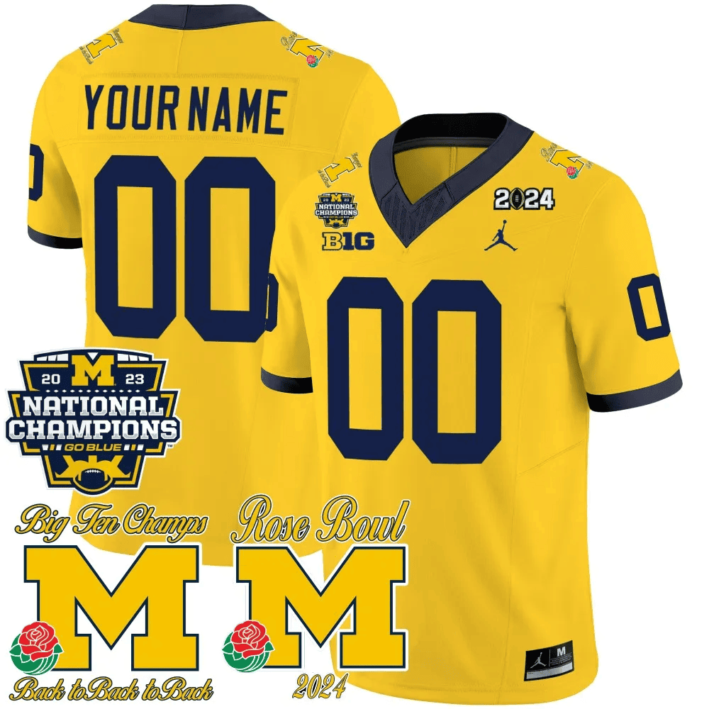 Michigan Wolverines 2023 National Champions & Rose Bowl Patch Vapor Custom Jersey- All Stitched - Image 3