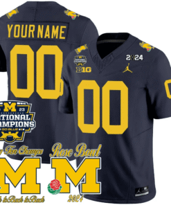 Alternative view of Michigan Wolverines 2023 National Champions & Rose Bowl Patch Vapor Custom Jersey- All Stitched