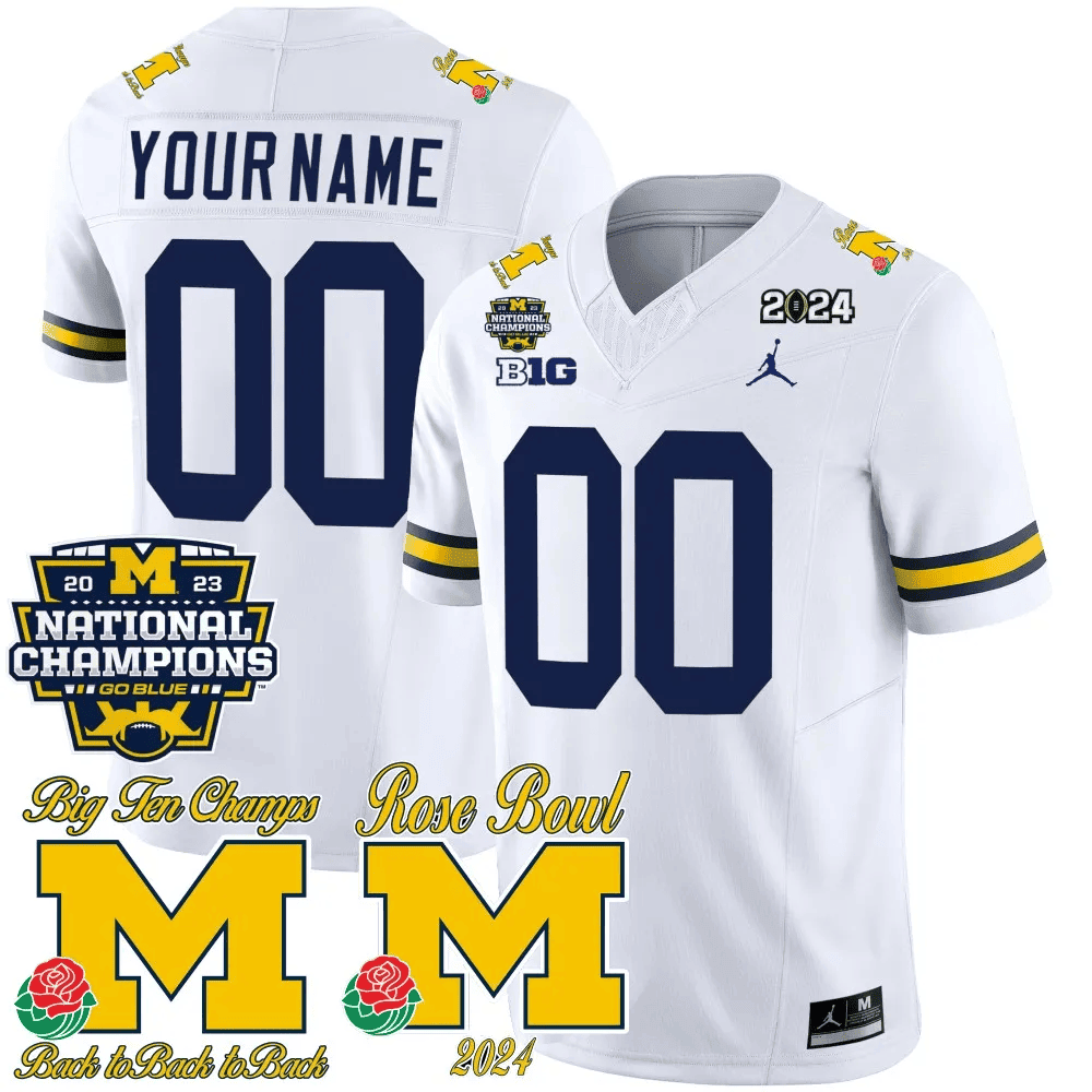 Michigan Wolverines 2023 National Champions & Rose Bowl Patch Vapor Custom Jersey- All Stitched - Image 4