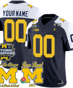 Michigan Wolverines 2023 National Champions & Rose Bowl Patch Vapor Custom Jersey- All Stitched