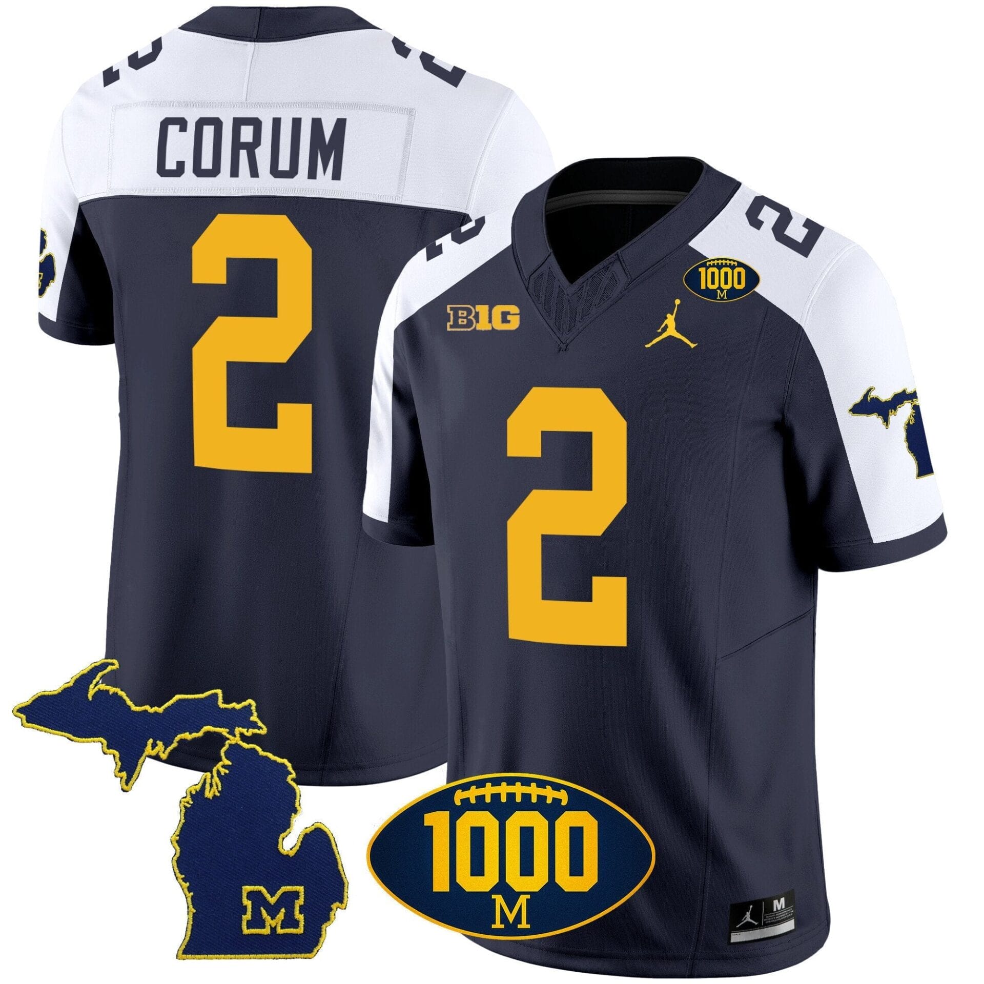 Michigan Wolverines 1000 Wins Patch Vapor Jersey V3 - All Stitched - Image 2