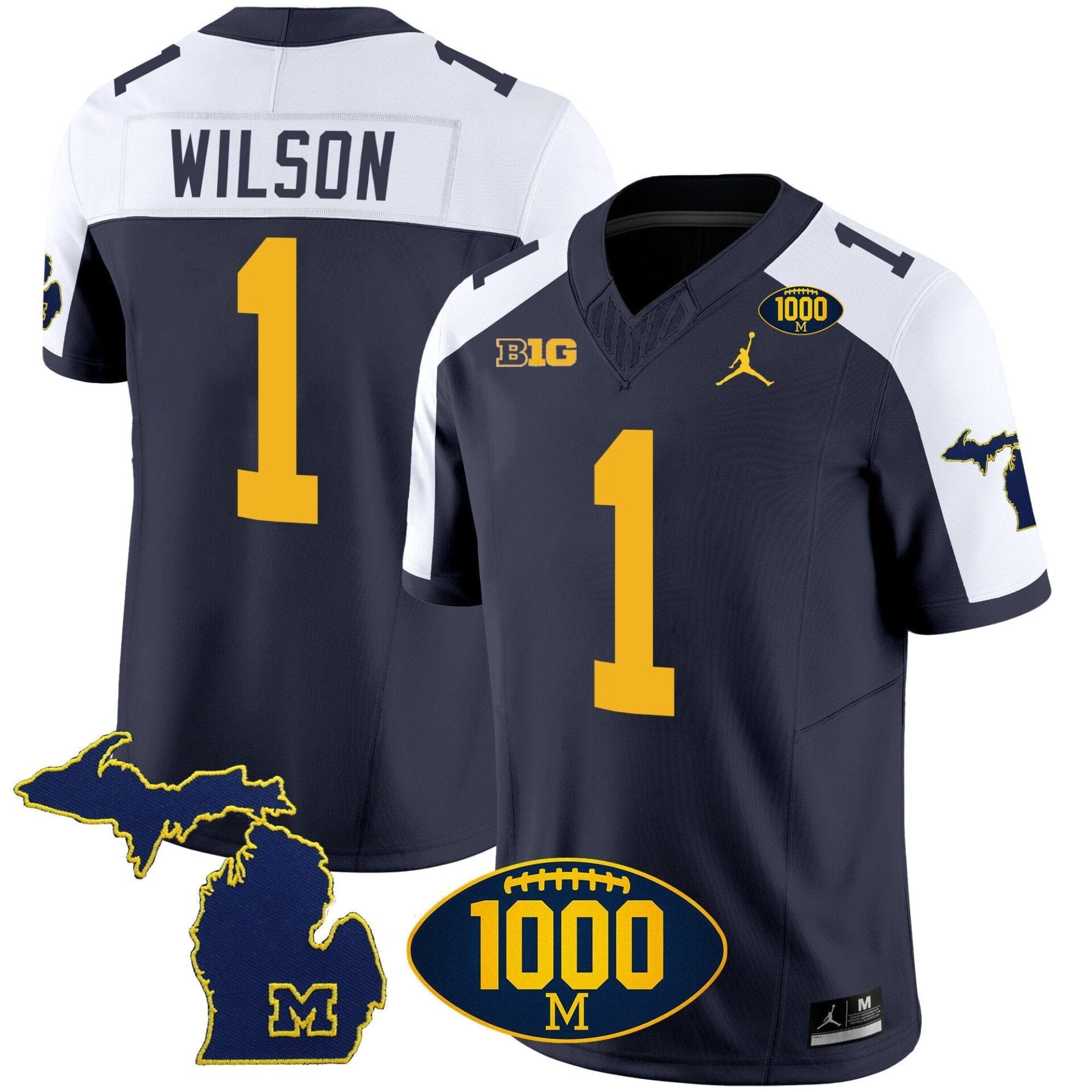 Michigan Wolverines 1000 Wins Patch Vapor Jersey V3 - All Stitched - Image 3