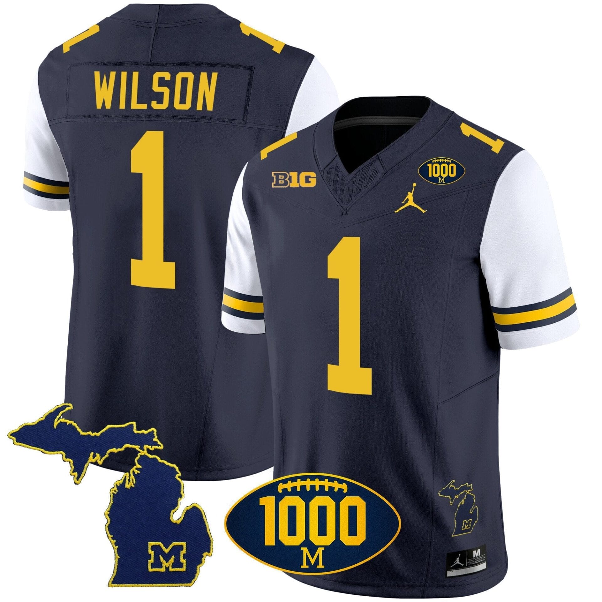 Michigan Wolverines 1000 Wins Patch Vapor Jersey V3 - All Stitched - Image 33