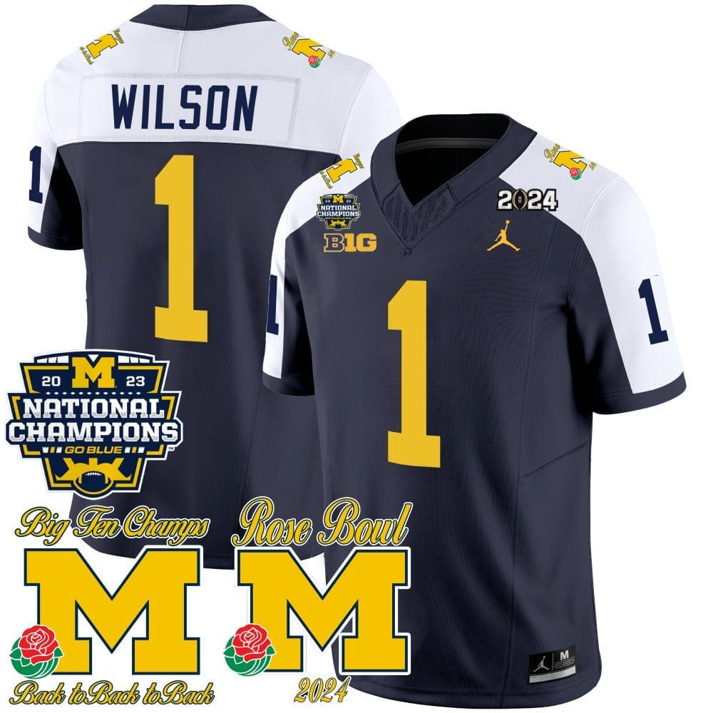 Michigan Wolverines 2023 National Champions & Rose Bowl Patch Vapor Jersey - All Stitched - Image 3