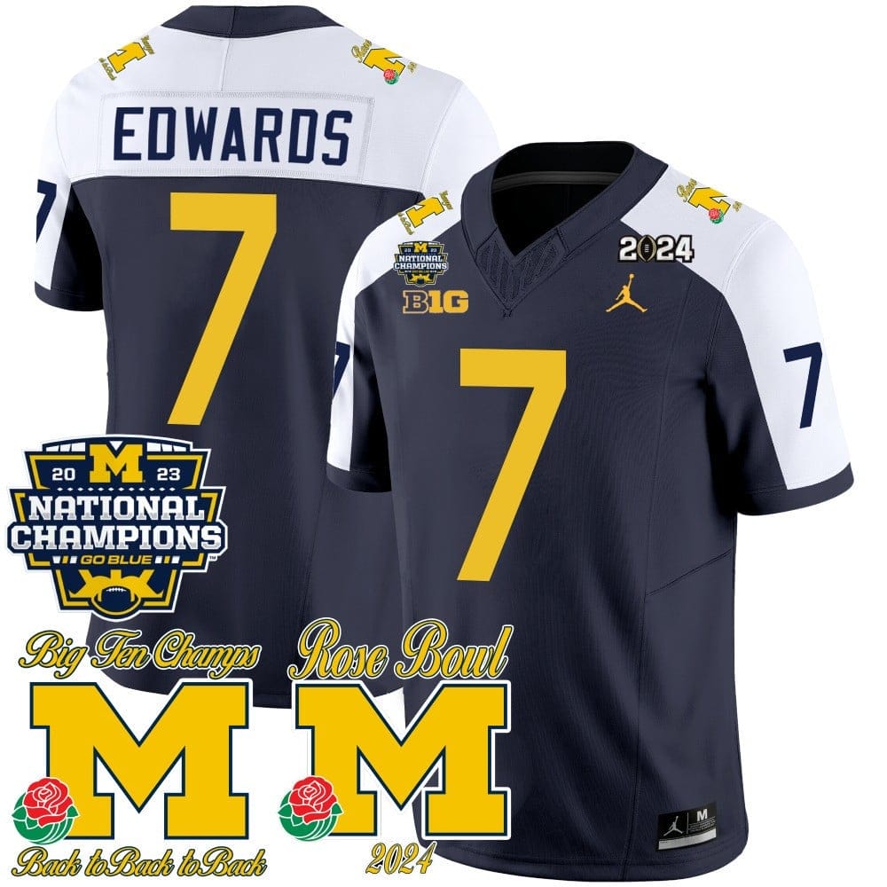 Michigan Wolverines 2023 National Champions & Rose Bowl Patch Vapor Jersey - All Stitched - Image 4