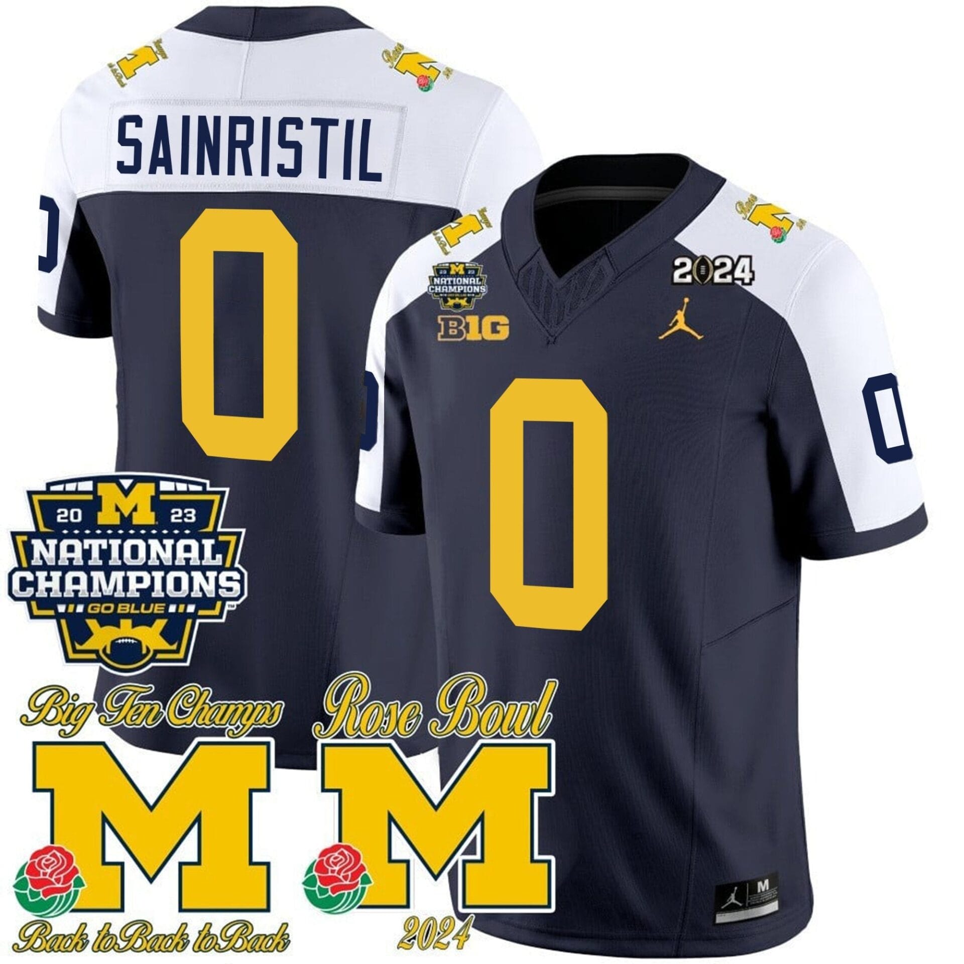 Michigan Wolverines 2023 National Champions & Rose Bowl Patch Vapor Jersey - All Stitched - Image 6