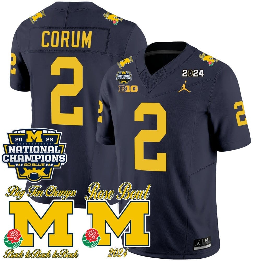 Michigan Wolverines 2023 National Champions & Rose Bowl Patch Vapor Jersey - All Stitched - Image 8