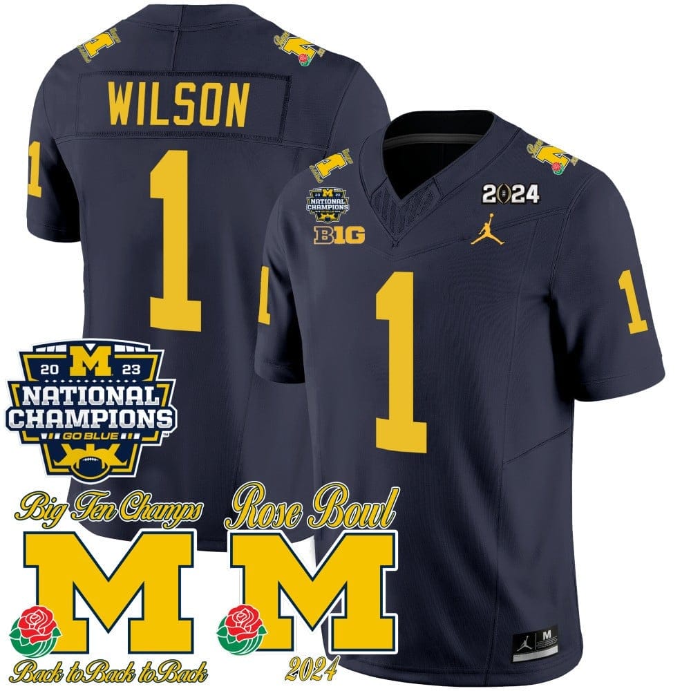 Michigan Wolverines 2023 National Champions & Rose Bowl Patch Vapor Jersey - All Stitched - Image 9
